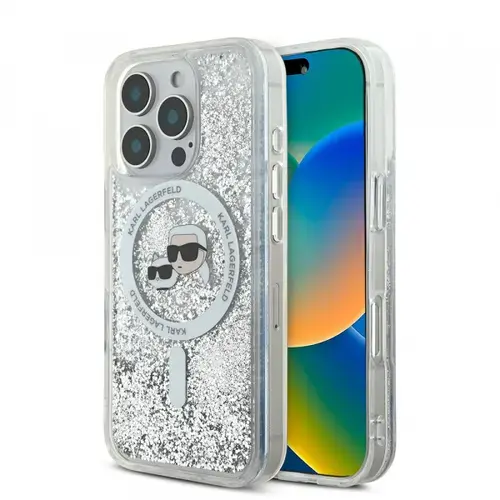 Husa MagSafe pentru Apple iPhone 16 Pro, Karl Lagerfeld, Liquid Glitter Karl & Choupette's Heads