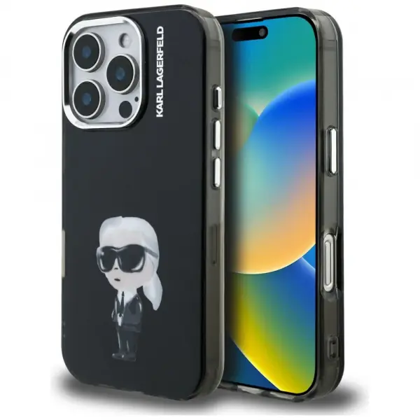 Husa MagSafe pentru Apple iPhone 16 Pro Max, Karl Lagerfeld, IML Aquarelle Logo Karl, Neagra