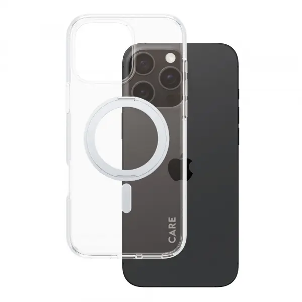 Husa MagSafe pentru Apple iPhone 16 Pro Max, PanzerGlass, Care Feature Kickstand, Transparenta Argintie