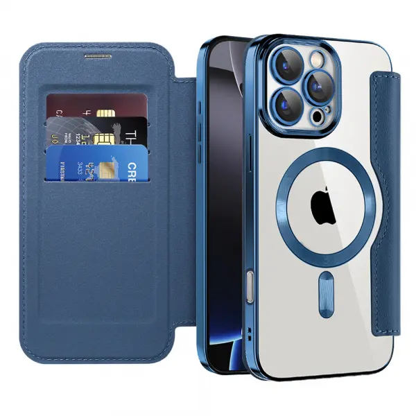 Husa MagSafe pentru Apple iPhone 16 Pro Max, Techsuit, SmartMag Book, Albastra