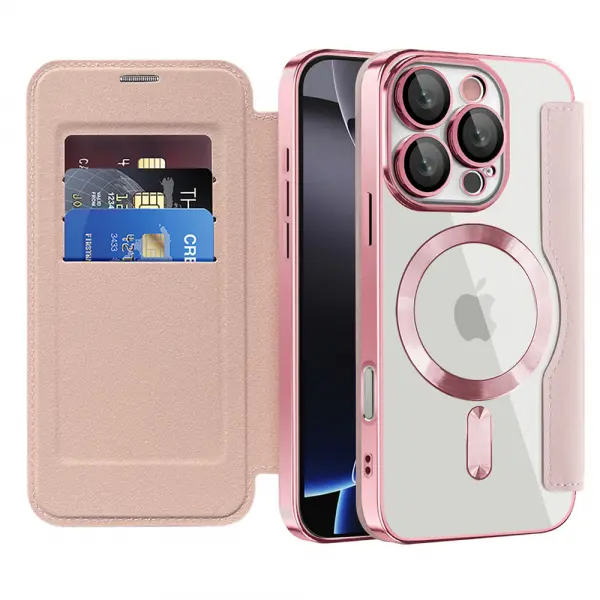 Husa MagSafe pentru Apple iPhone 16 Pro Max, Techsuit, SmartMag Book, Roz