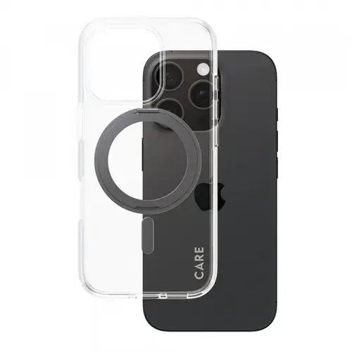 Husa MagSafe pentru Apple iPhone 16 Pro, PanzerGlass, Care Feature Kickstand, Transparenta Neagra