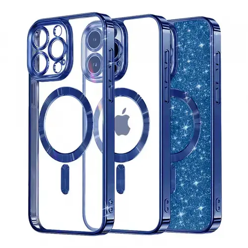 Husa MagSafe pentru Apple iPhone 16 Pro, Techsuit, Luxury Glitter, Albastra