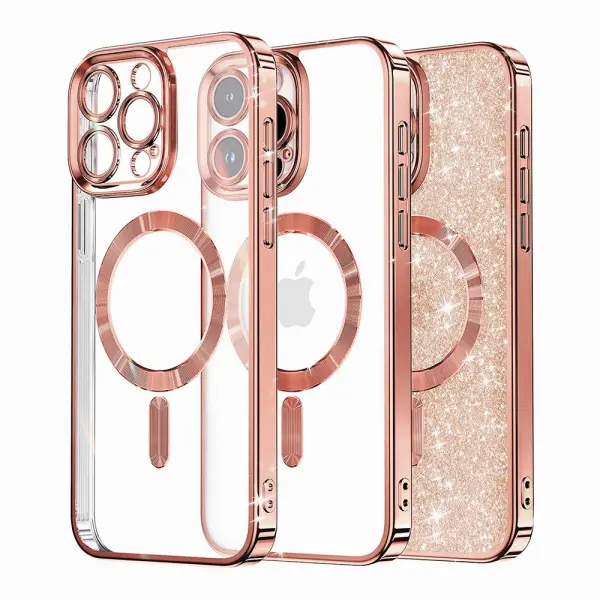 Husa MagSafe pentru Apple iPhone 16 Pro, Techsuit, Luxury Glitter, Roz Aurie