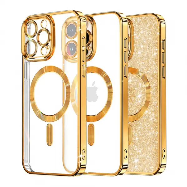 Husa MagSafe pentru Apple iPhone 16 Pro, Techsuit, Luxury Glitter, Aurie