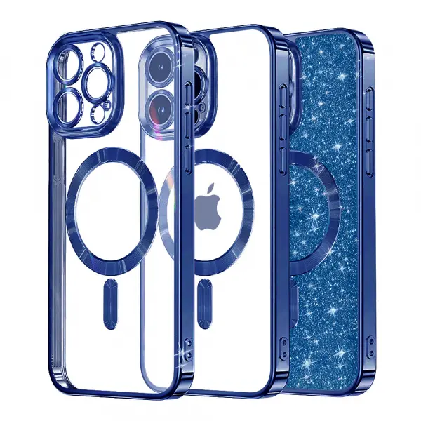 Husa MagSafe pentru Apple iPhone 16 Pro, Techsuit, Luxury Glitter, Albastra Inchis