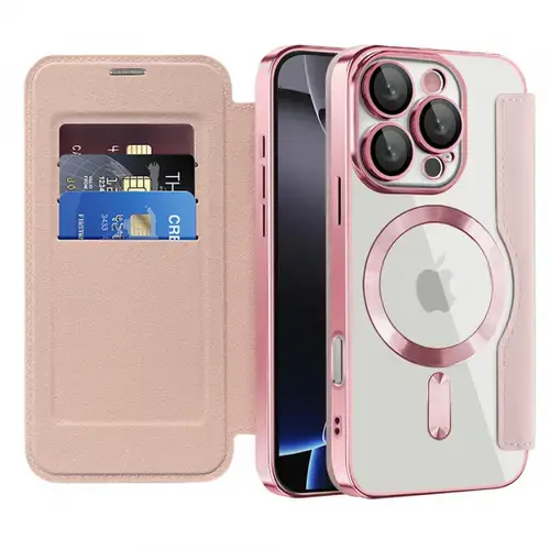 Husa MagSafe pentru Apple iPhone 16 Pro, Techsuit, SmartMag Book, Roz