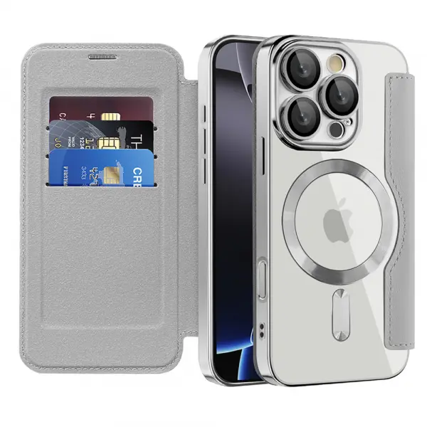 Husa MagSafe pentru Apple iPhone 16 Pro, Techsuit, SmartMag Book, Gri