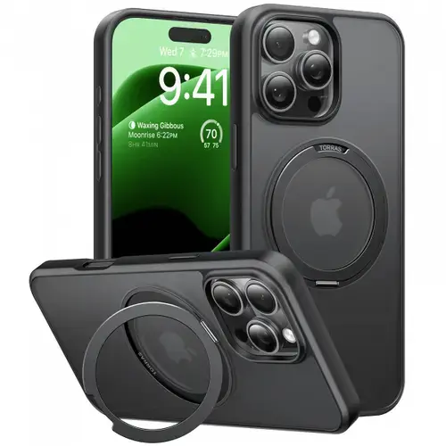 Husa MagSafe pentru Apple iPhone 16 Pro, Torras, Ostand Pro, Neagra