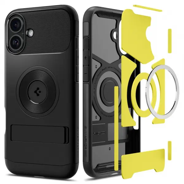 Husa MagSafe pentru Apple iPhone 16, Spigen, Slim Armor, Neagra