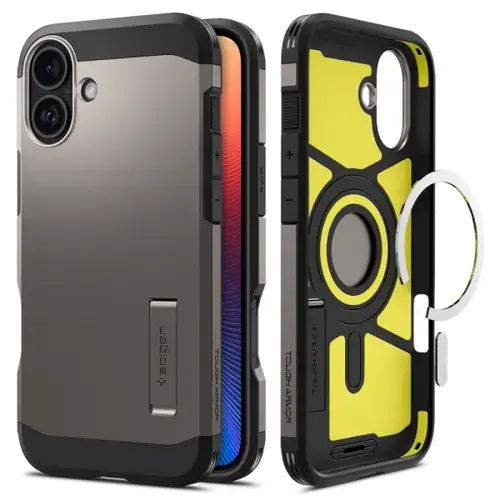 Husa MagSafe pentru Apple iPhone 16, Spigen, Tough Armor, Gri