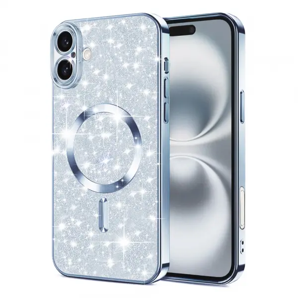 Husa MagSafe pentru Apple iPhone 16, Techsuit, Luxury Glitter, Bleu