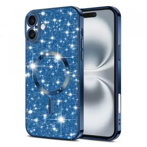 Husa MagSafe pentru Apple iPhone 16, Techsuit, Luxury Glitter, Albastra Inchis