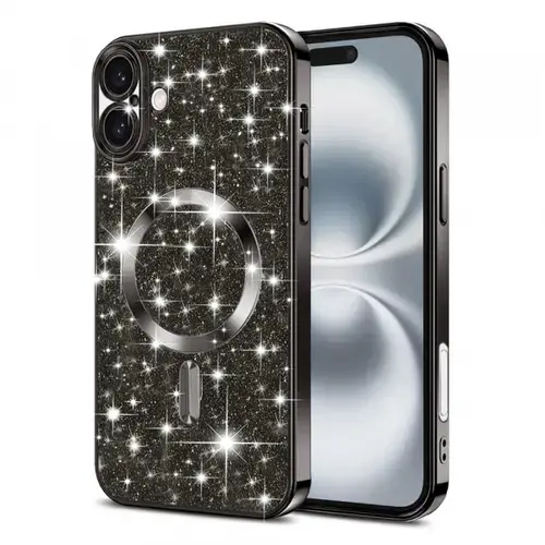 Husa MagSafe pentru Apple iPhone 16, Techsuit, Luxury Glitter, Neagra