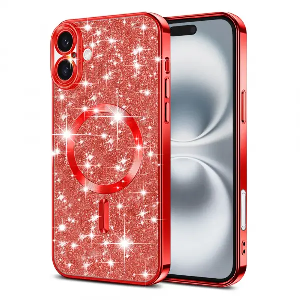 Husa MagSafe pentru Apple iPhone 16, Techsuit, Luxury Glitter, Rosie