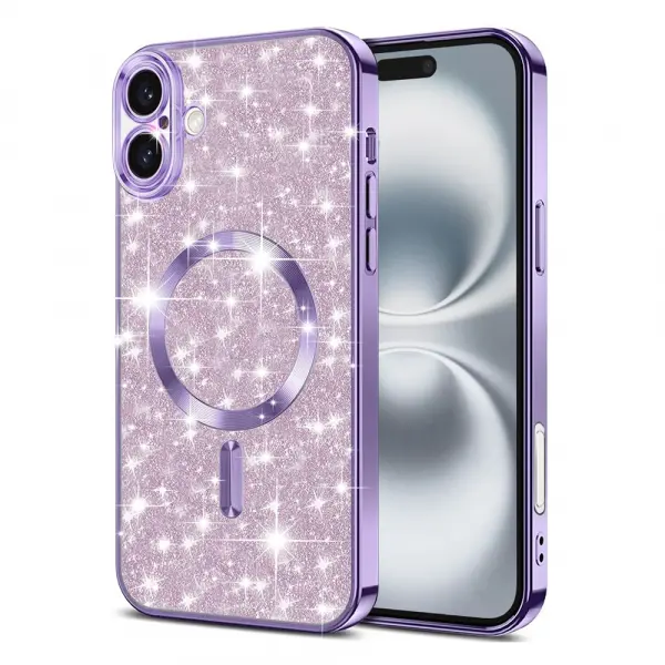 Husa MagSafe pentru Apple iPhone 16, Techsuit, Luxury Glitter, Mov Deschis