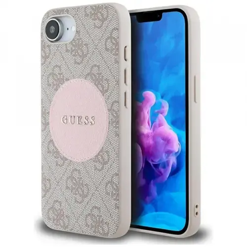 Husa MagSafe pentru Apple iPhone 16e, Guess, 4G Circle Classic Logo, Roz
