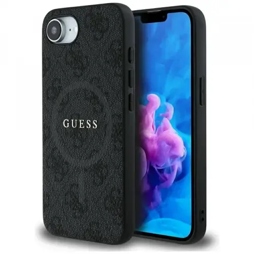 Husa MagSafe pentru Apple iPhone 16e, Guess, 4G Ring Classic Logo, Neagra
