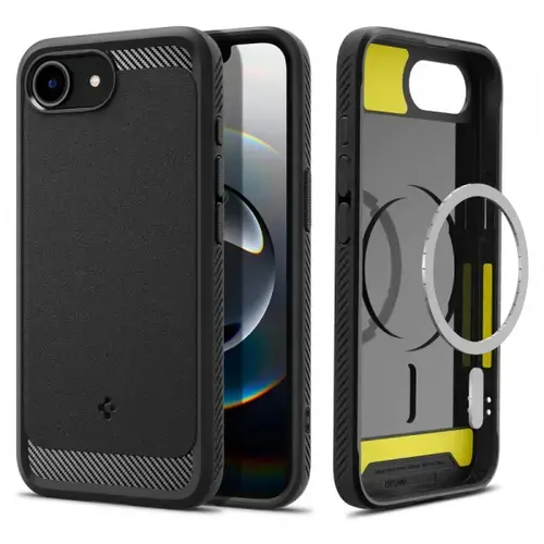 Husa MagSafe pentru Apple iPhone 16e, Spigen, Rugged Armor, Neagra Mata
