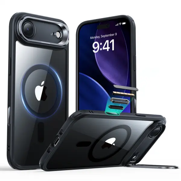 Husa MagSafe pentru Apple iPhone 17 Air, ESR, Classic Hybrid Kickstand, Neagra Transparenta