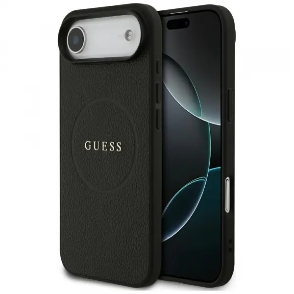 Husa MagSafe pentru Apple iPhone 17 Air, Guess, Grained Gold Ring, Neagra