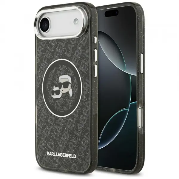Husa MagSafe pentru Apple iPhone 17 Air, Karl Lagerfeld, IML Glitter Karl & Choupette`s Heads, Neagra