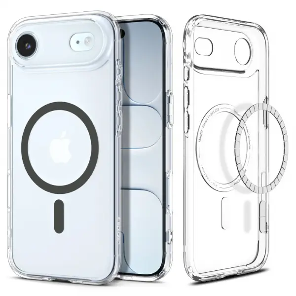 Husa MagSafe pentru Apple iPhone 17 Air, Spigen, Ultra Hybrid, Gri Transparenta ACS10314