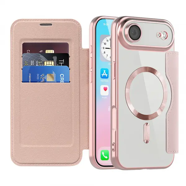 Husa MagSafe pentru Apple iPhone 17 Air, Techsuit, SmartMag Book, Roz