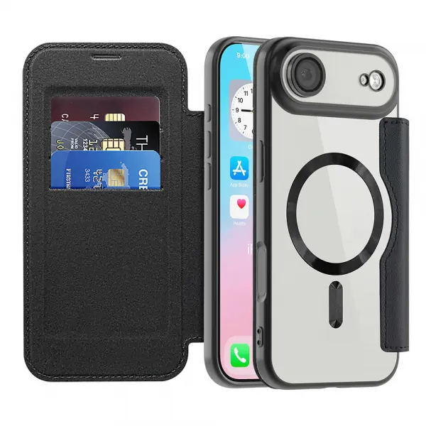 Husa MagSafe pentru Apple iPhone 17 Air, Techsuit, SmartMag Book, Neagra