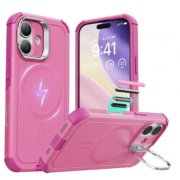 Husa MagSafe pentru Apple iPhone 17, ESR, Cyber Armor Kickstand, Roz