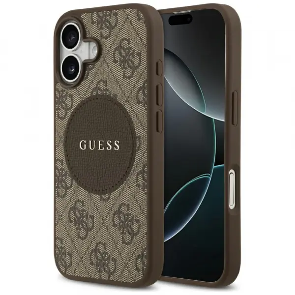 Husa MagSafe pentru Apple iPhone 17, Guess, 4G Circle Classic Logo, Maro