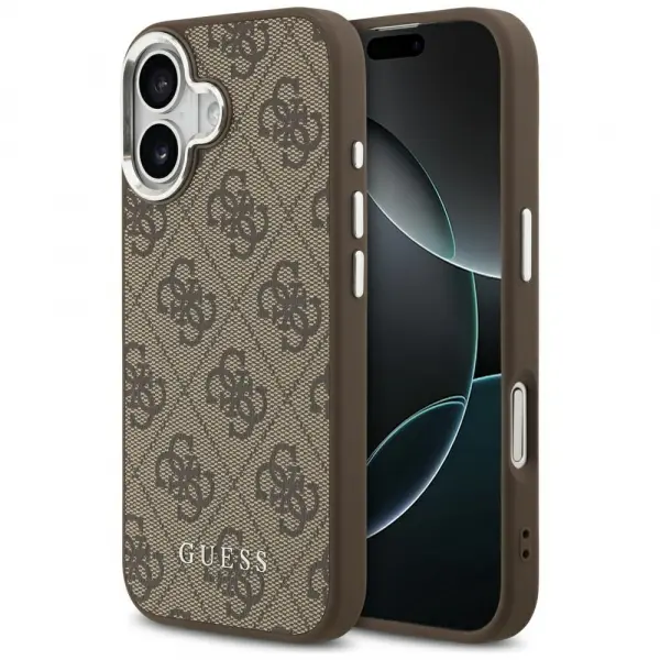 Husa MagSafe pentru Apple iPhone 17, Guess, 4G Classic Logo, Maro