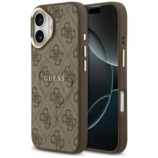 Husa MagSafe pentru Apple iPhone 17, Guess, 4G Classic, Maro