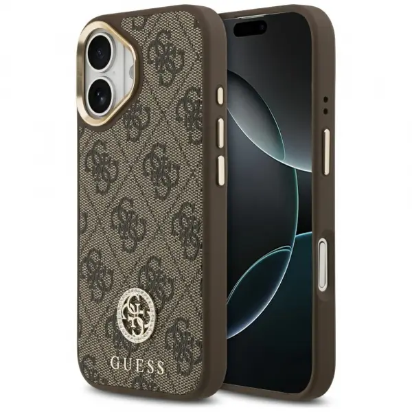 Husa MagSafe pentru Apple iPhone 17, Guess, 4G Strass Logo, Maro
