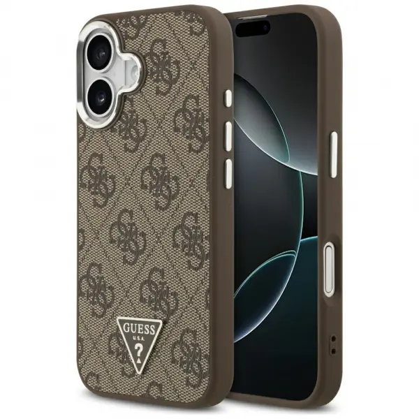 Husa MagSafe pentru Apple iPhone 17, Guess, 4G Triangle Logo, Maro Argintie