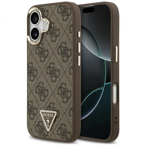 Husa MagSafe pentru Apple iPhone 17, Guess, 4G Triangle Logo, Maro Aurie