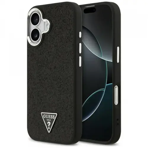 Husa MagSafe pentru Apple iPhone 17, Guess, Glitter Triangle Logo, Neagra