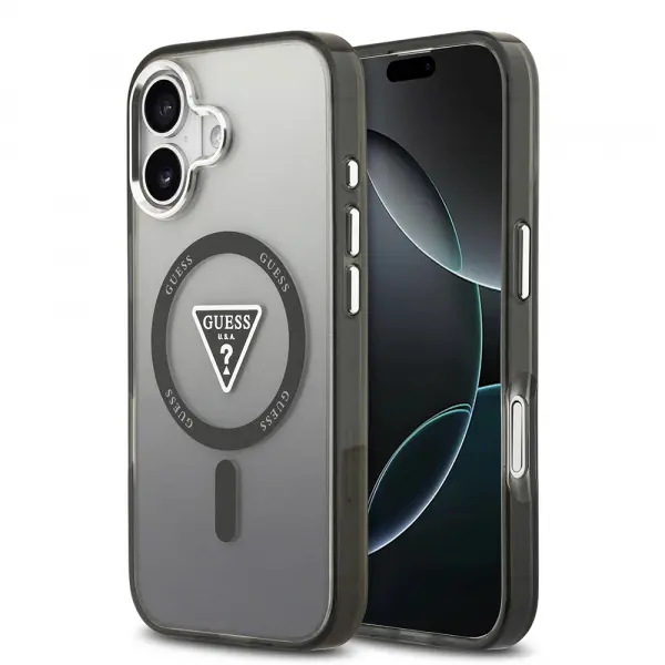 Husa MagSafe pentru Apple iPhone 17, Guess, IML Gradient Triangle Logo, Neagra