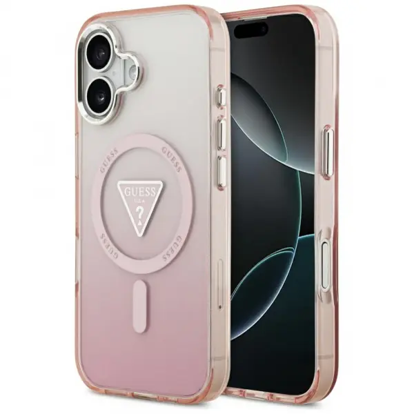 Husa MagSafe pentru Apple iPhone 17, Guess, IML Gradient Triangle Logo, Roz