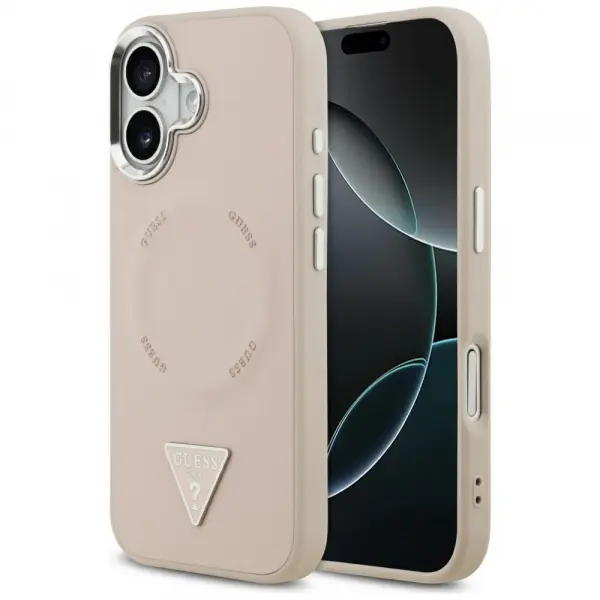 Husa MagSafe pentru Apple iPhone 17, Guess, Triangle Logo, Roz Argintie