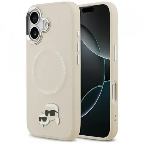 Husa MagSafe pentru Apple iPhone 17, Karl Lagerfeld, Karl & Choupette Pins, Bej