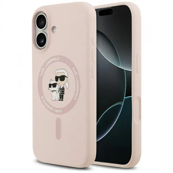 Husa MagSafe pentru Apple iPhone 17, Karl Lagerfeld, Ring Karl & Choupette, Roz