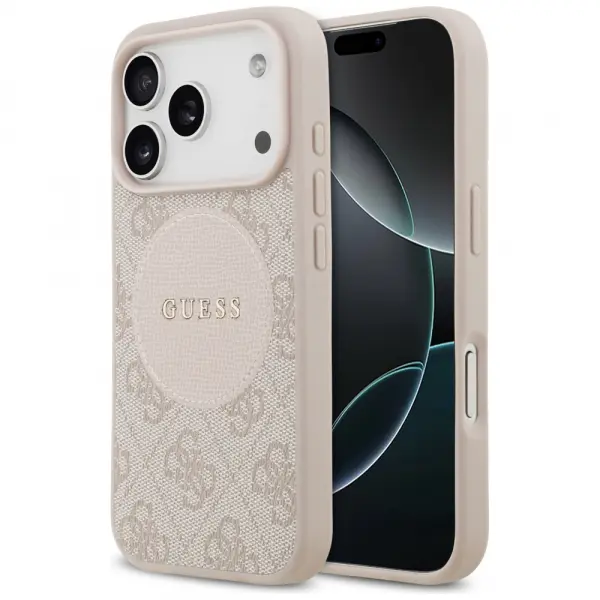 Husa MagSafe pentru Apple iPhone 17 Pro, Guess, 4G Circle Classic Logo, Roz