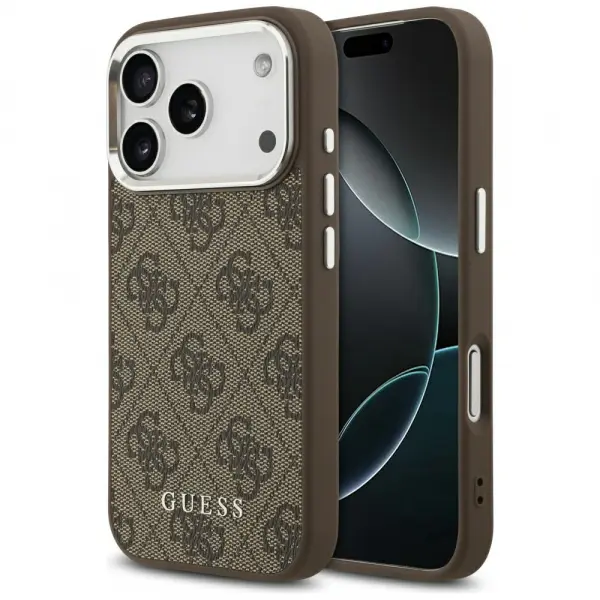 Husa MagSafe pentru Apple iPhone 17 Pro, Guess, 4G Classic Logo, Maro