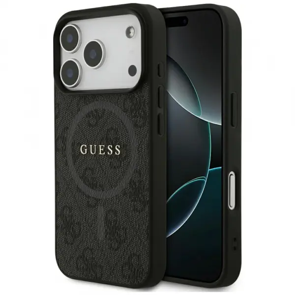 Husa MagSafe pentru Apple iPhone 17 Pro, Guess, 4G Ring Classic Logo, Neagra
