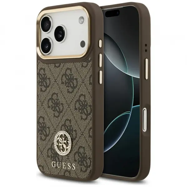 Husa MagSafe pentru Apple iPhone 17 Pro, Guess, 4G Strass Logo, Maro