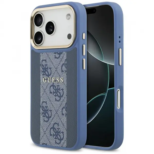 Husa MagSafe pentru Apple iPhone 17 Pro, Guess, 4G Stripe, Albastra