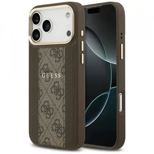 Husa MagSafe pentru Apple iPhone 17 Pro, Guess, 4G Stripe, Maro