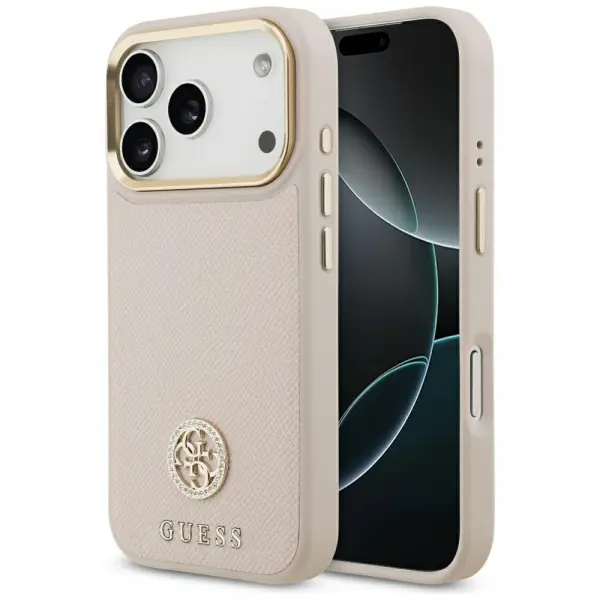 Husa MagSafe pentru Apple iPhone 17 Pro, Guess, Grained Strass Logo, Roz