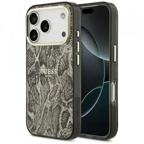 Husa MagSafe pentru Apple iPhone 17 Pro, Guess, Python Pattern, Maro